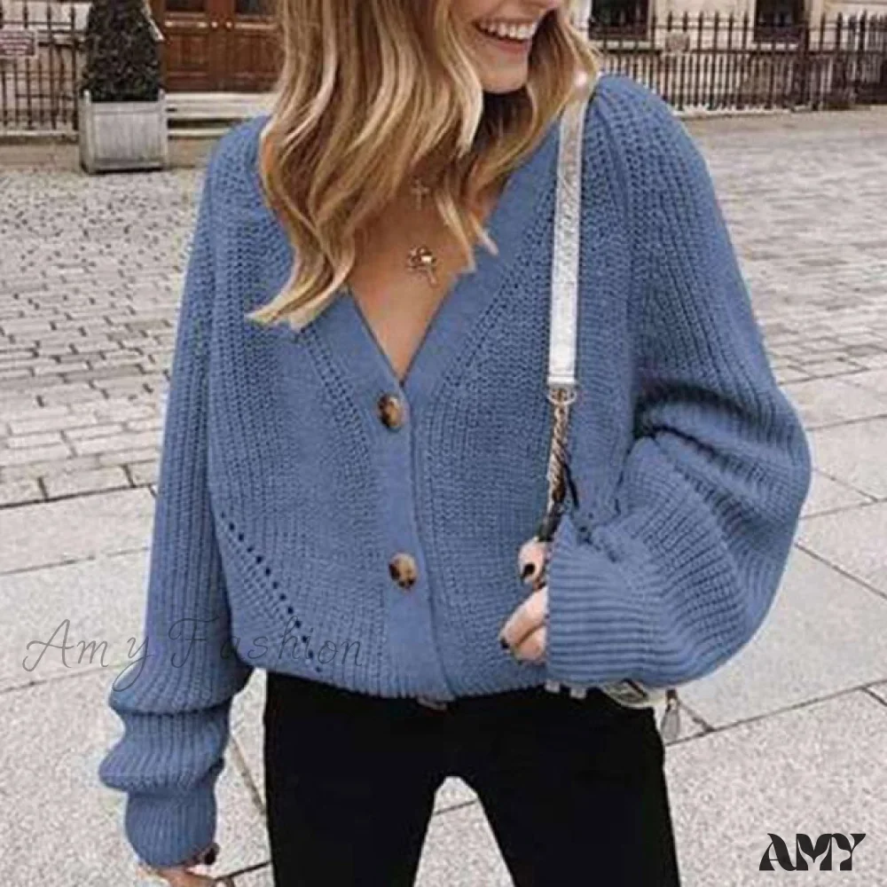 Amy Fashion - Cardigan Ladies V-neck Long Sleeve Sweater - Image 5