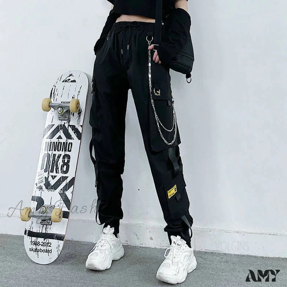 Amy Fashion - Punk Black Female Joggers Cargo Pants - Image 10
