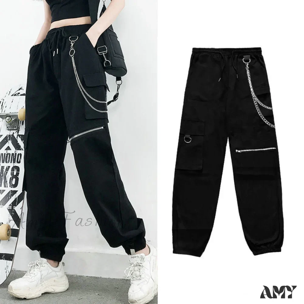 Amy Fashion - Punk Black Female Joggers Cargo Pants - Image 11