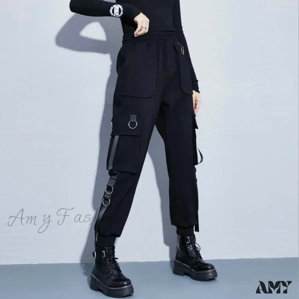 Amy Fashion - Punk Black Female Joggers Cargo Pants - Image 3