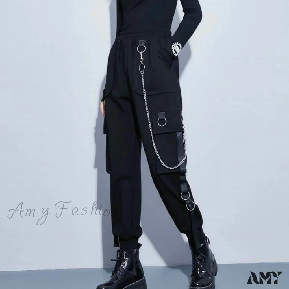 Amy Fashion - Punk Black Female Joggers Cargo Pants - Image 4