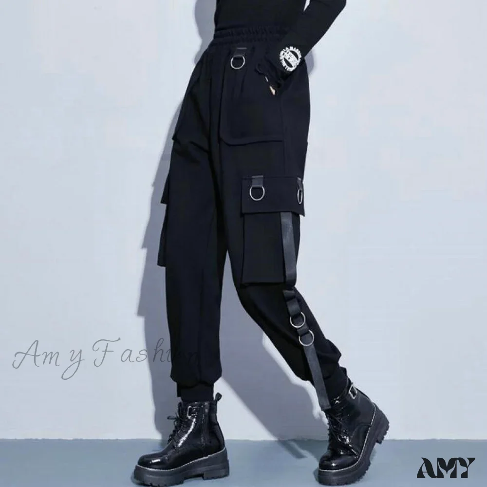 Amy Fashion - Punk Black Female Joggers Cargo Pants - Image 5