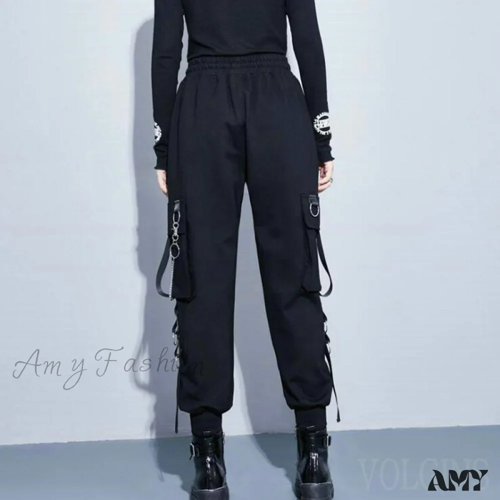 Amy Fashion - Punk Black Female Joggers Cargo Pants - Image 6