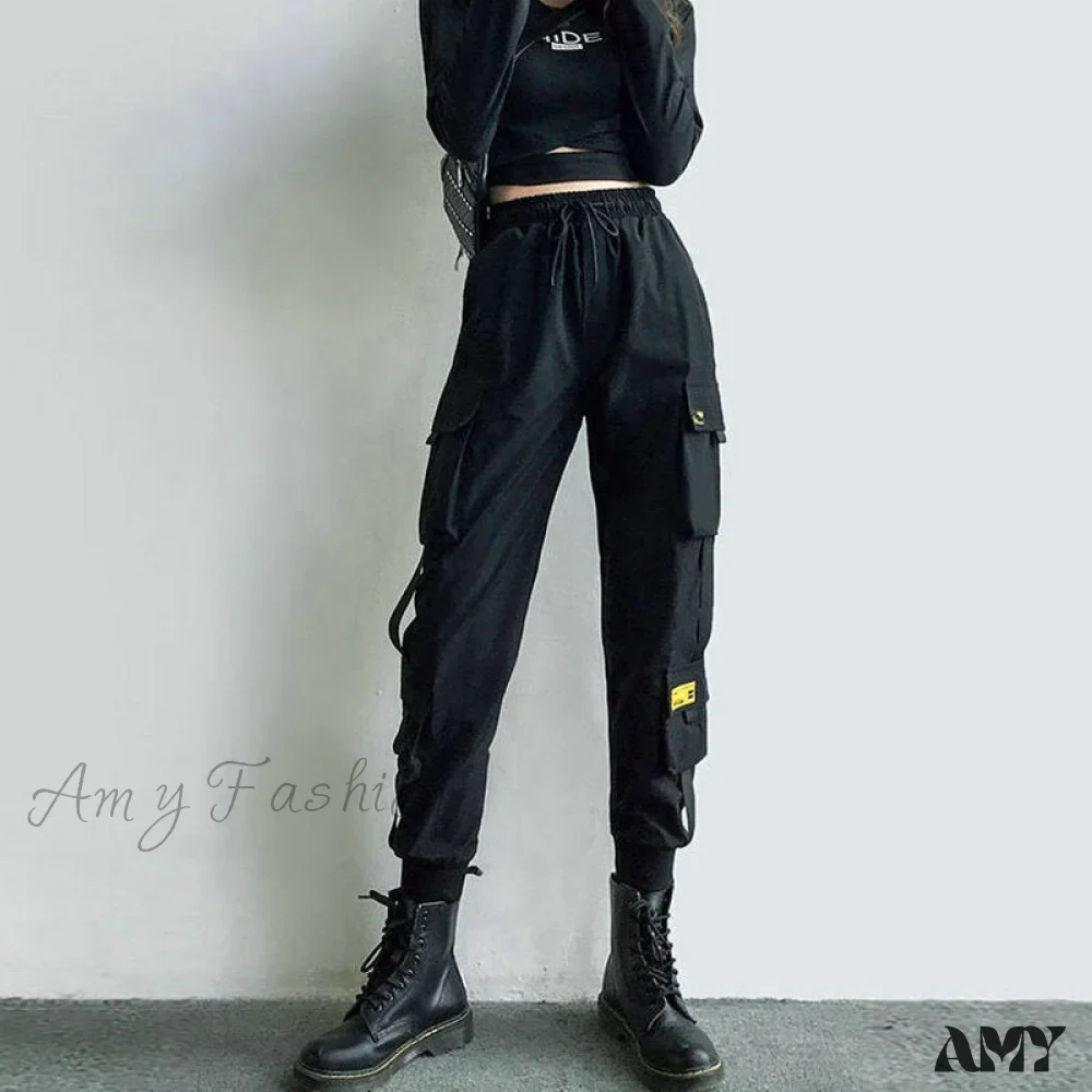 Amy Fashion - Punk Black Female Joggers Cargo Pants - Image 8