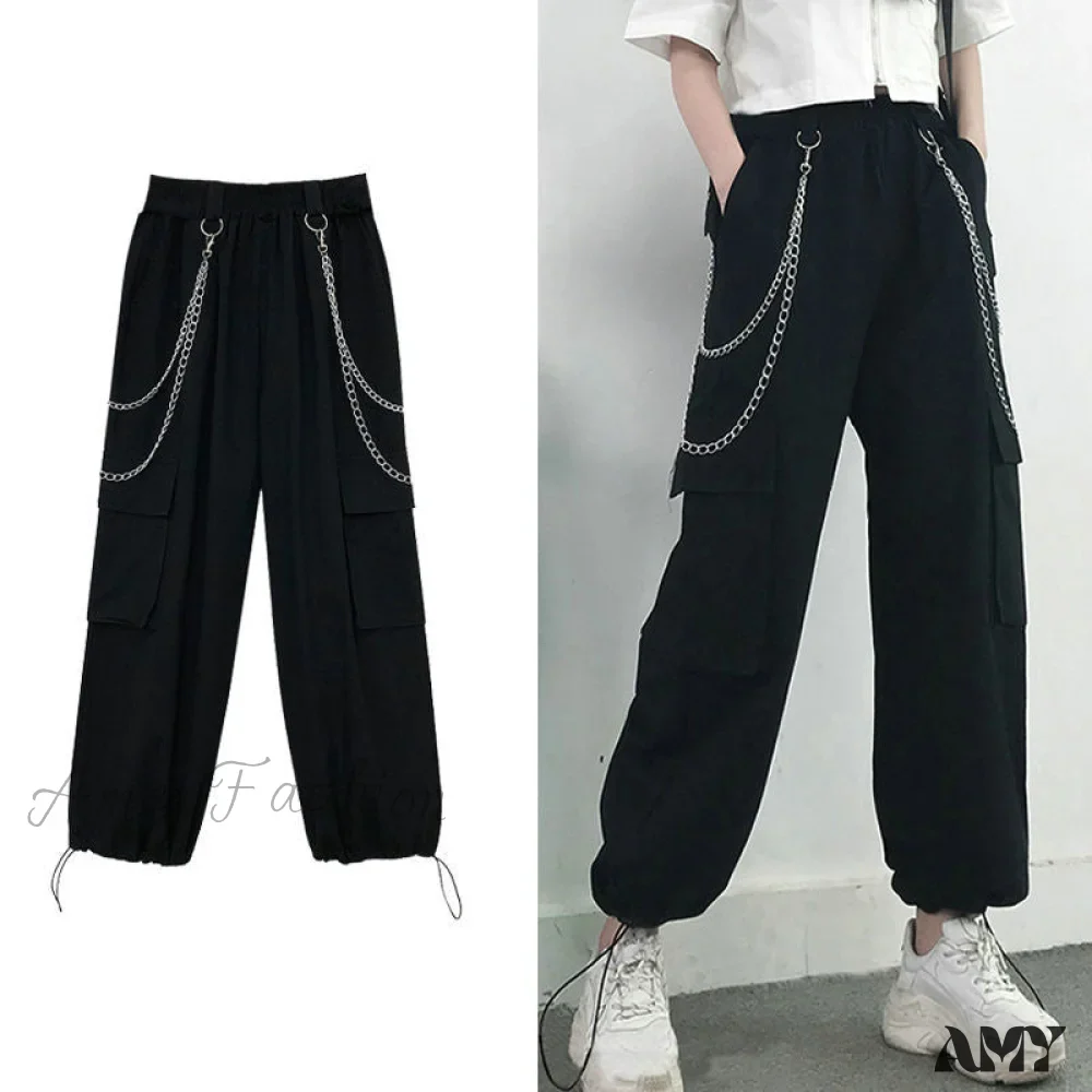 Amy Fashion - Punk Black Female Joggers Cargo Pants - Image 9