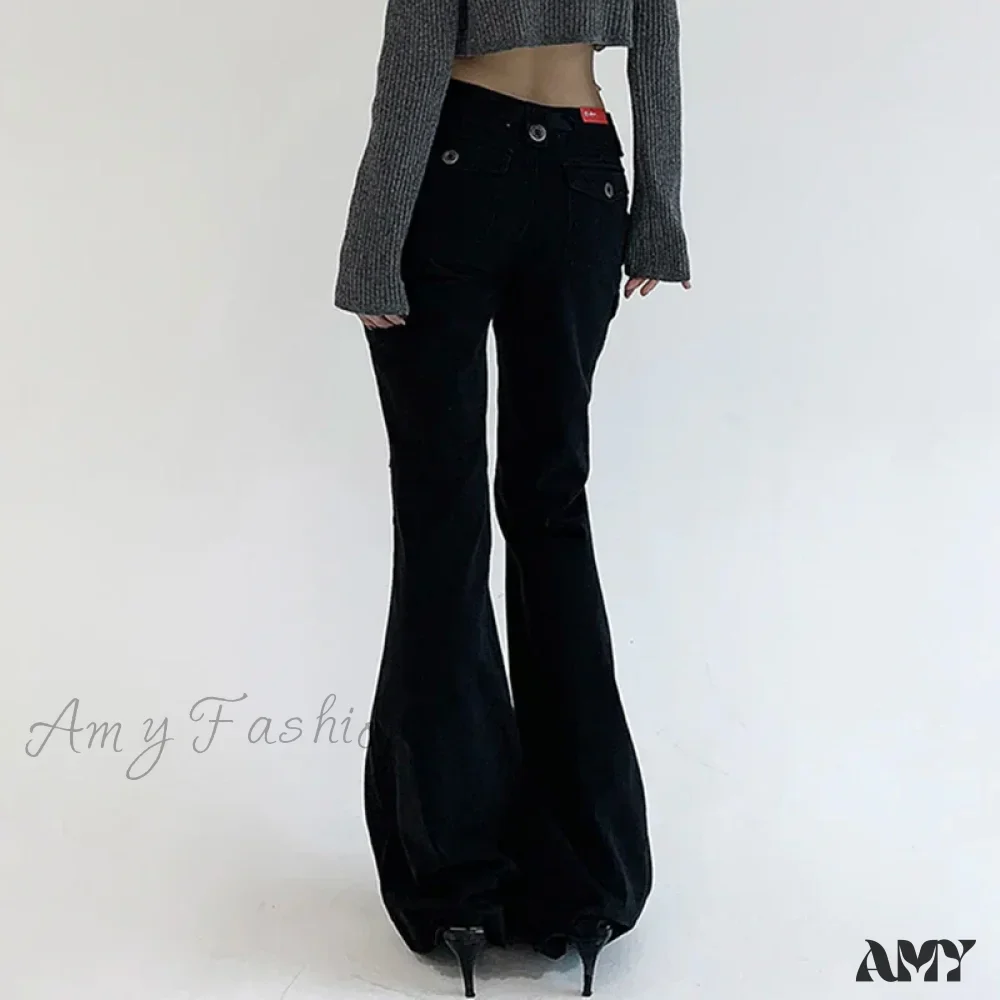 Casual Basics Flare All-match Street Style Boot Cut High Waist Vintage Trousers Y2K Jeans - Image 4