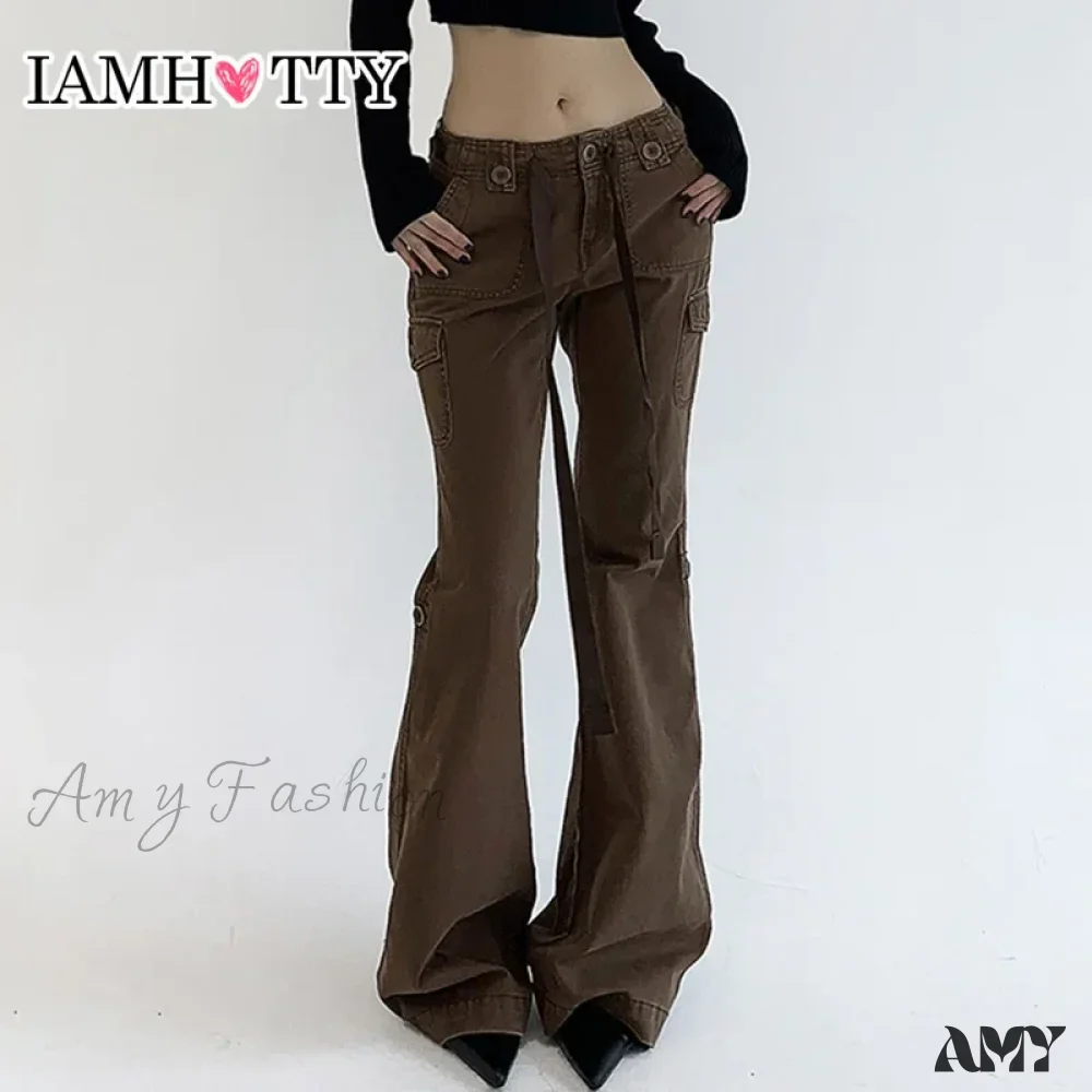 Casual Basics Flare All-match Street Style Boot Cut High Waist Vintage Trousers Y2K Jeans - Image 5