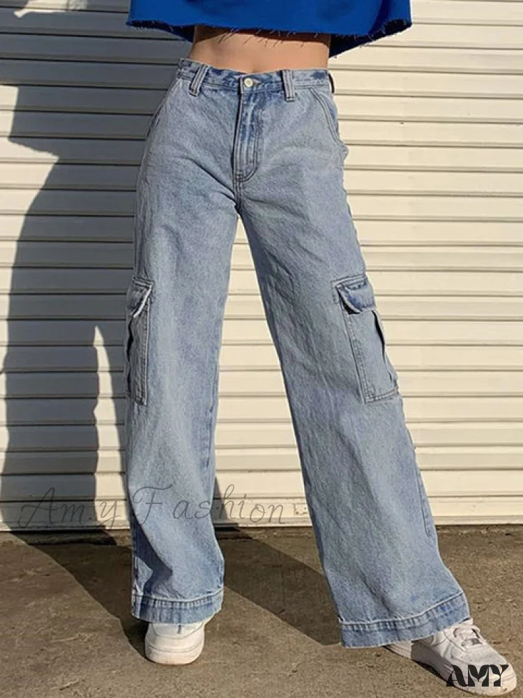 Amy Fashion - Casual Low Waist Vintage Cargo Jeans - Image 5