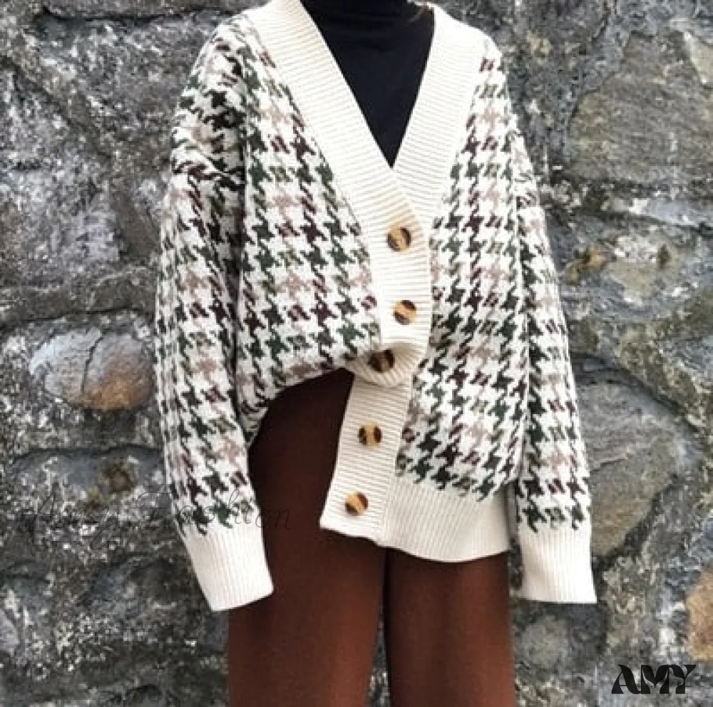 Amy Fashion - Casual Knitted Cardigan Oversize Button Front Contrast Stripe Cardigan - Image 6