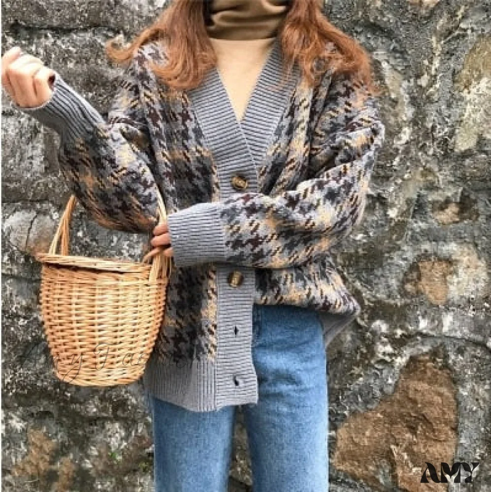 Amy Fashion - Casual Knitted Cardigan Oversize Button Front Contrast Stripe Cardigan - Image 7