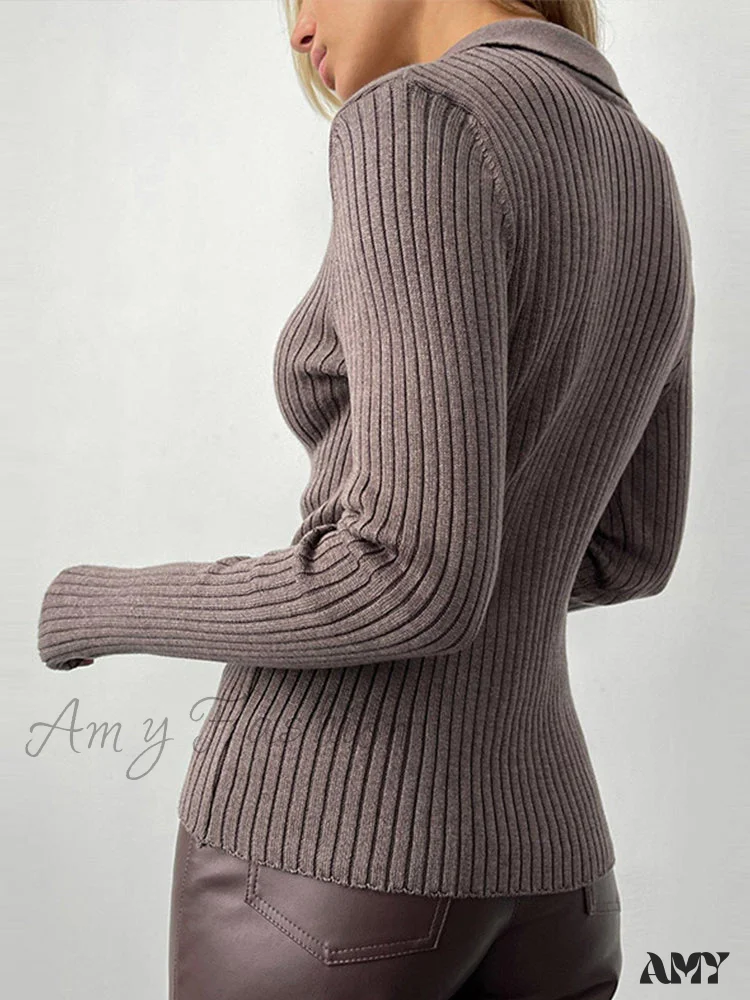 Amy Fashion - Y2K Solid Color Casual Knitted Sweater Pullover - Image 3