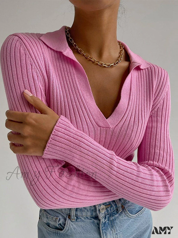 Amy Fashion - Y2K Solid Color Casual Knitted Sweater Pullover - Image 4