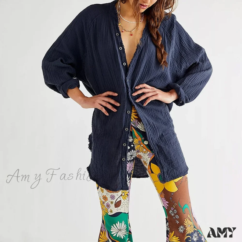 Amy Fashion - Casual Loose 100% Cotton Gauze Shirts - Image 4