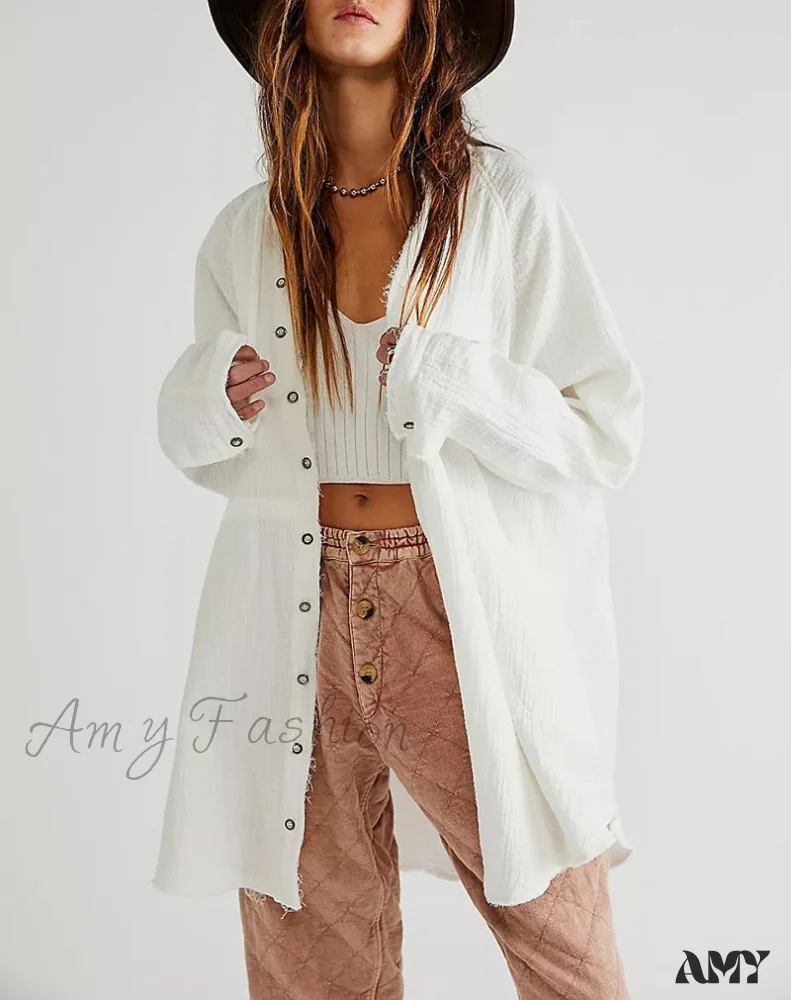 Amy Fashion - Casual Loose 100% Cotton Gauze Shirts - Image 5