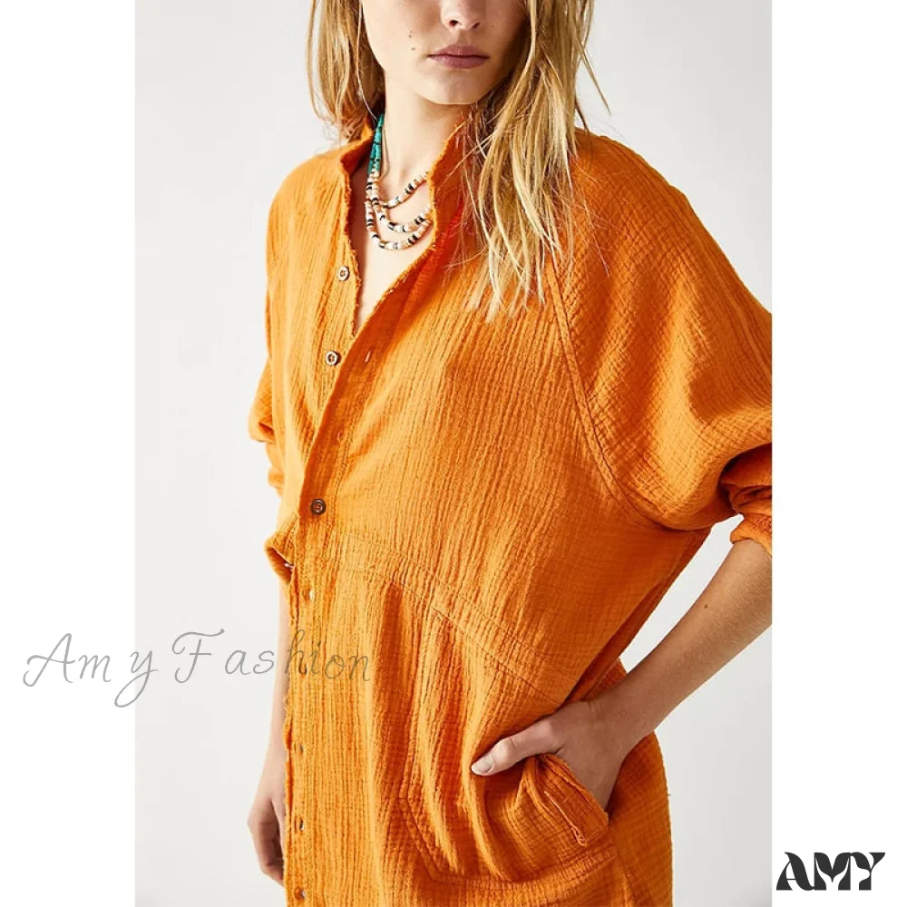 Amy Fashion - Casual Loose 100% Cotton Gauze Shirts - Image 6