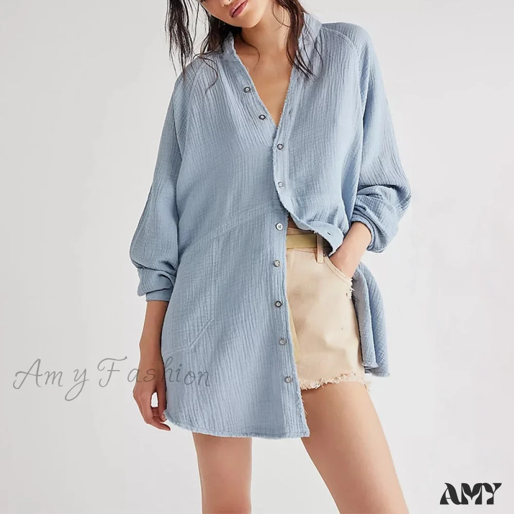 Amy Fashion - Casual Loose 100% Cotton Gauze Shirts - Image 9