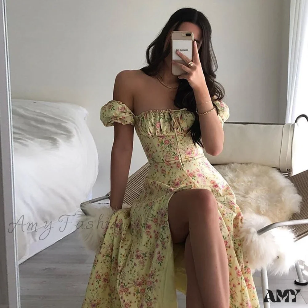 Amy Fashion - Casual Print Square Neck Puff Sleeve Dress - Image 14