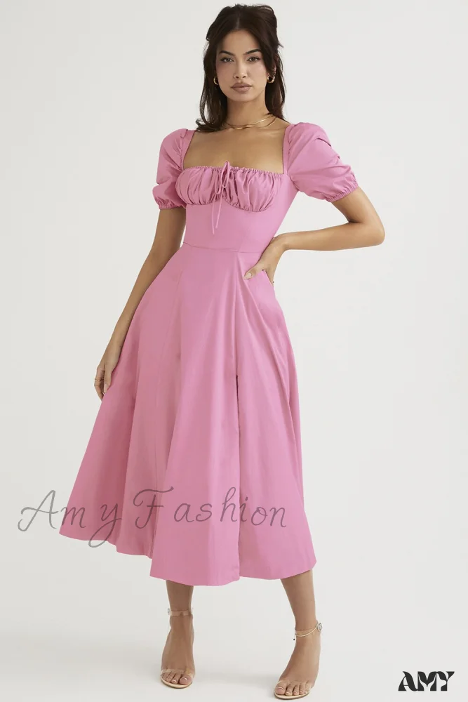 Amy Fashion - Casual Print Square Neck Puff Sleeve Dress - Image 20