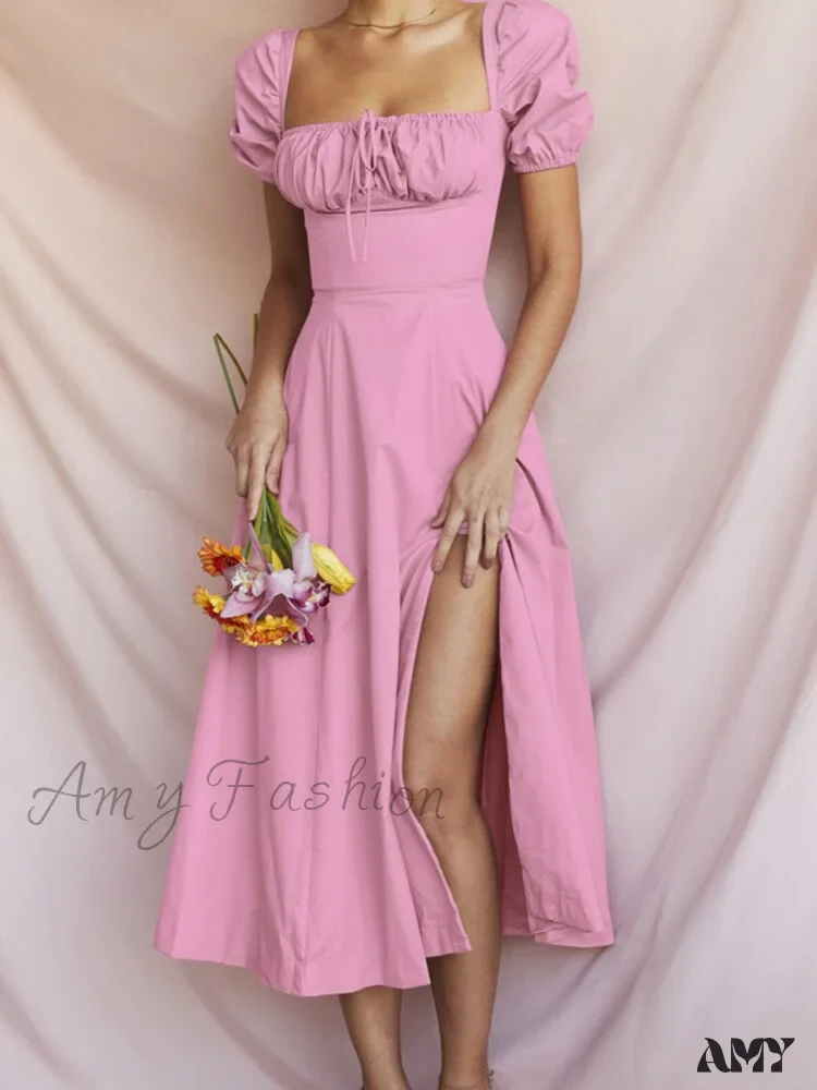 Amy Fashion - Casual Print Square Neck Puff Sleeve Dress - Image 3