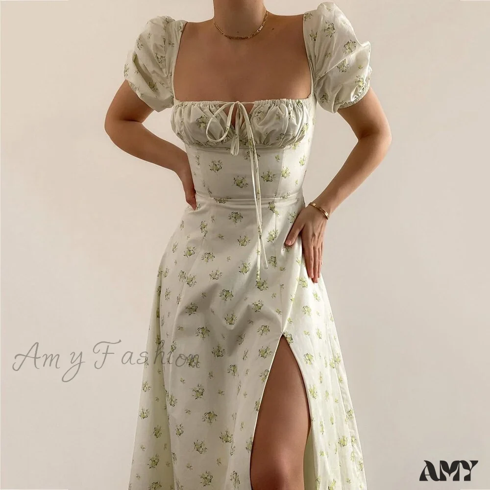 Amy Fashion - Casual Print Square Neck Puff Sleeve Dress - Image 7