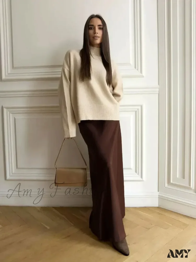 Casual Satin Loose High Waist Maxi Elegant Simple Silk Fishtail Skirt - Image 10