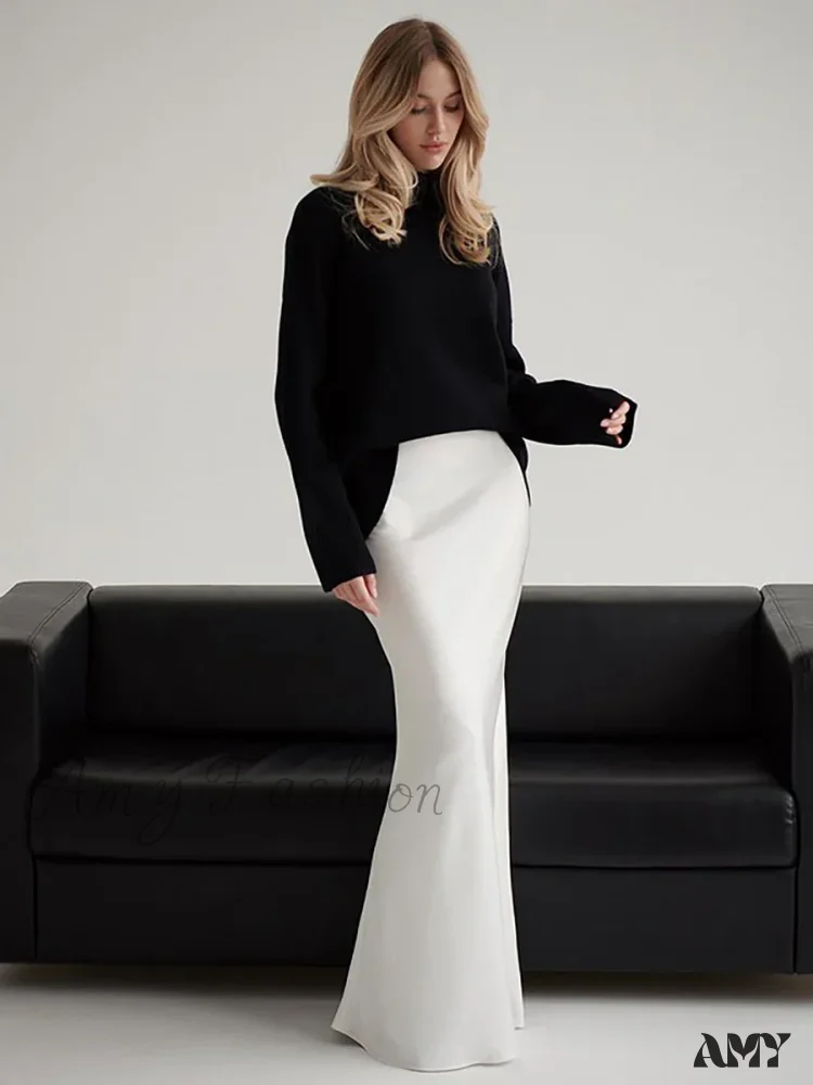 Casual Satin Loose High Waist Maxi Elegant Simple Silk Fishtail Skirt - Image 2