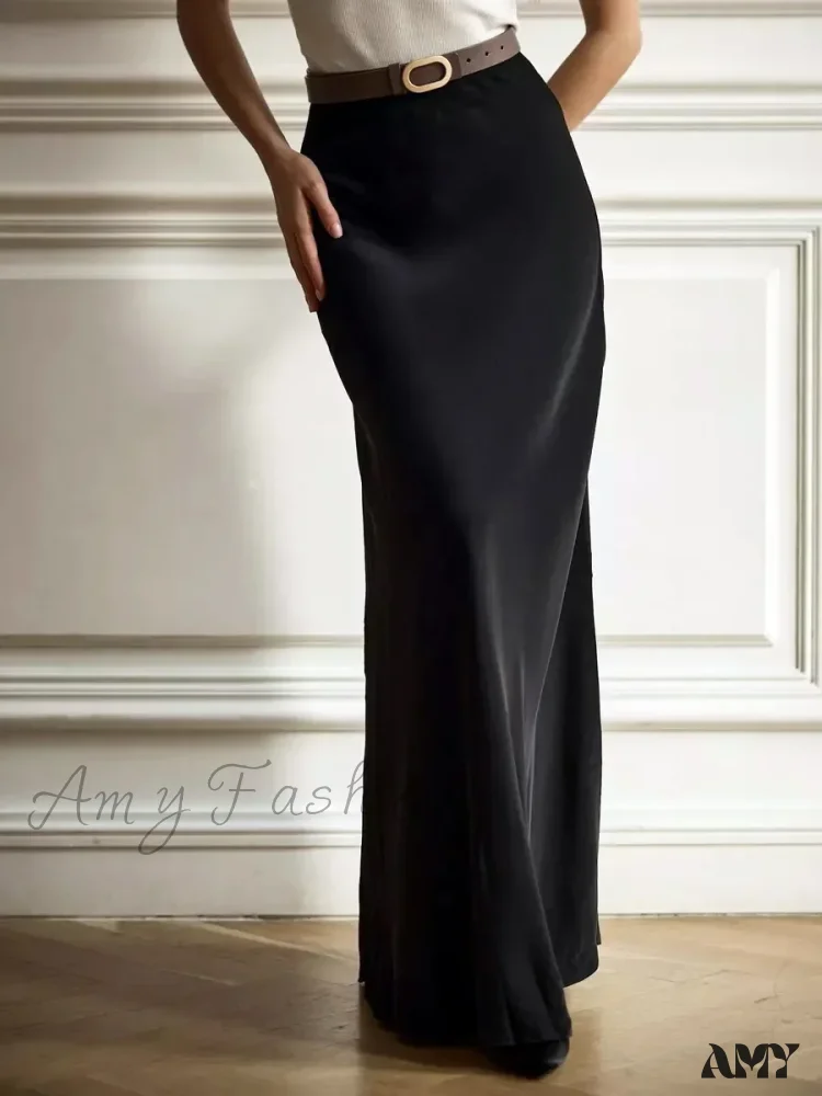 Casual Satin Loose High Waist Maxi Elegant Simple Silk Fishtail Skirt - Image 4