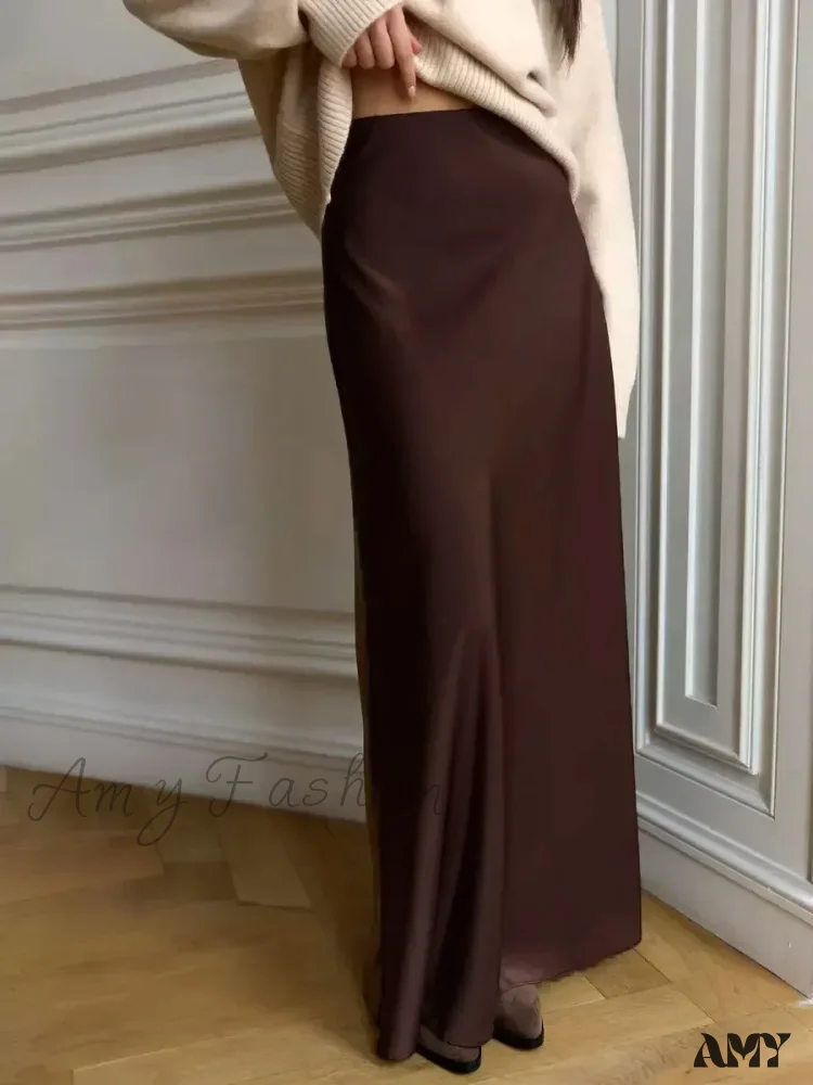 Casual Satin Loose High Waist Maxi Elegant Simple Silk Fishtail Skirt - Image 6