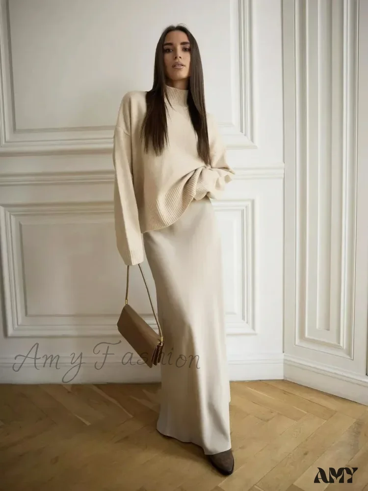 Casual Satin Loose High Waist Maxi Elegant Simple Silk Fishtail Skirt - Image 9