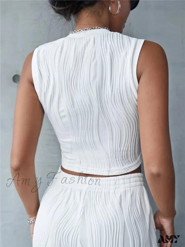 Casual Sleeveless Rib Knit Summer High Street Style Slim Fit Crop Top - Image 3