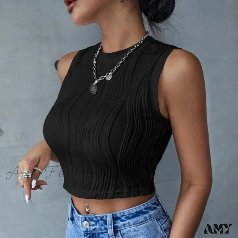 Casual Sleeveless Rib Knit Summer High Street Style Slim Fit Crop Top - Image 6