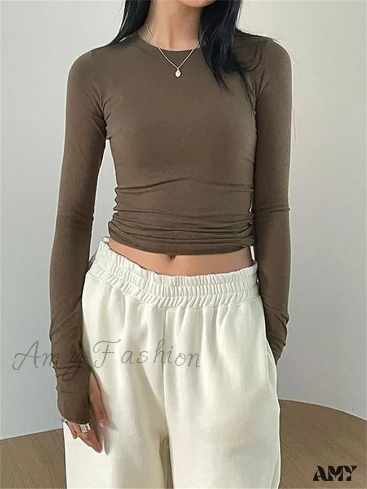 Amy Fashion - Casual Slim Fit Long Sleeve O-Neck Tops Spring Fall T-shirts - Image 4