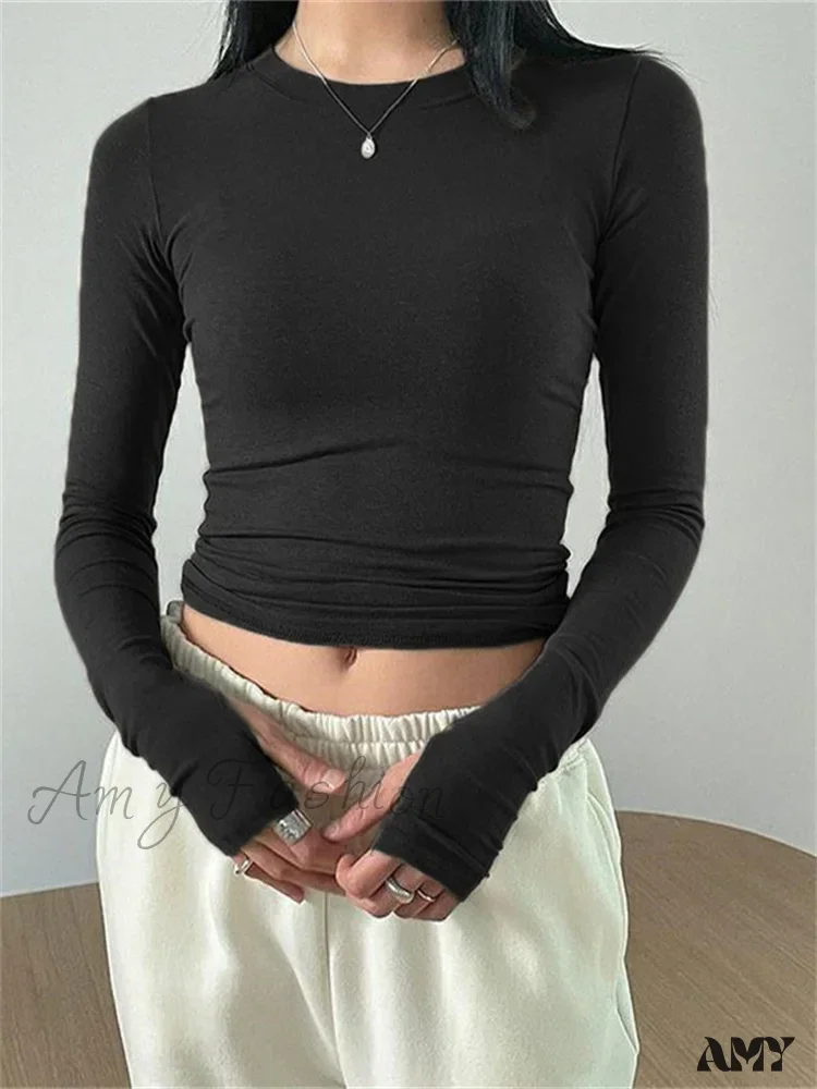 Amy Fashion - Casual Slim Fit Long Sleeve O-Neck Tops Spring Fall T-shirts - Image 5
