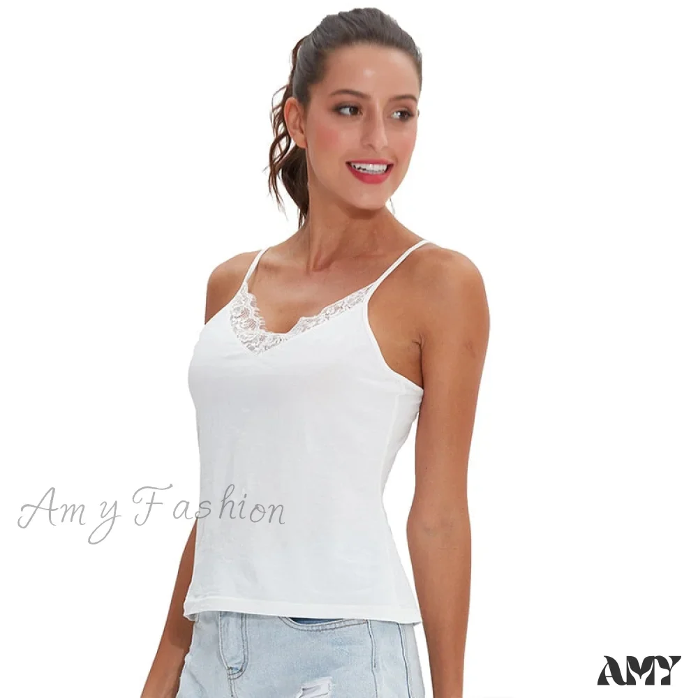 Amy Fashion - Casual Soft Elastic Cotton Lace Tank Tops - Image 2