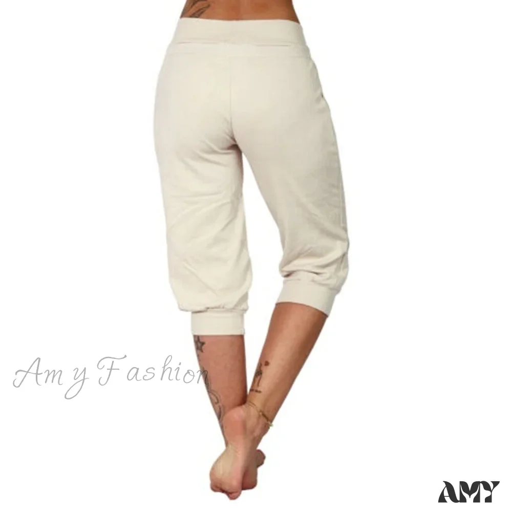 Amy Fashion - Casual Solid Color Low Rise Capri Pants - Image 7