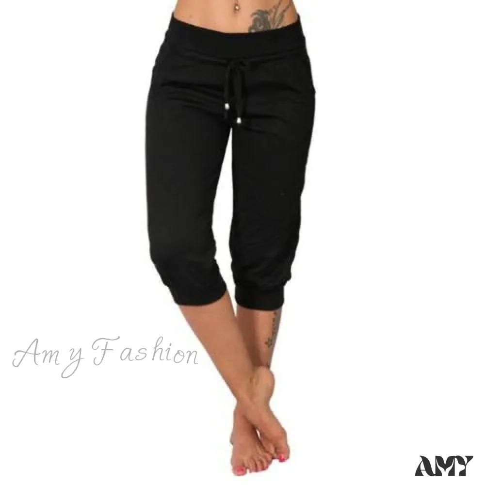 Amy Fashion - Casual Solid Color Low Rise Capri Pants - Image 8