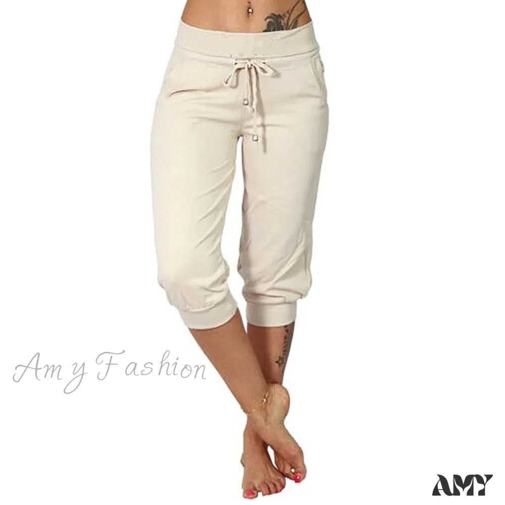 Amy Fashion - Casual Solid Color Low Rise Capri Pants - Image 9