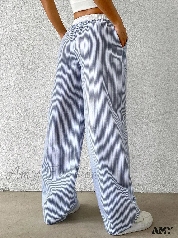Casual Striped Woven Wide Fall Winter Stylish Full Length Y2K Trouser - Image 2