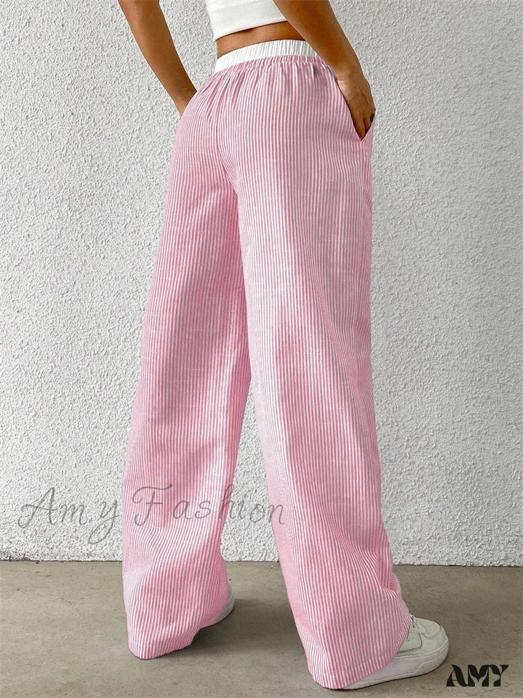 Casual Striped Woven Wide Fall Winter Stylish Full Length Y2K Trouser - Image 5