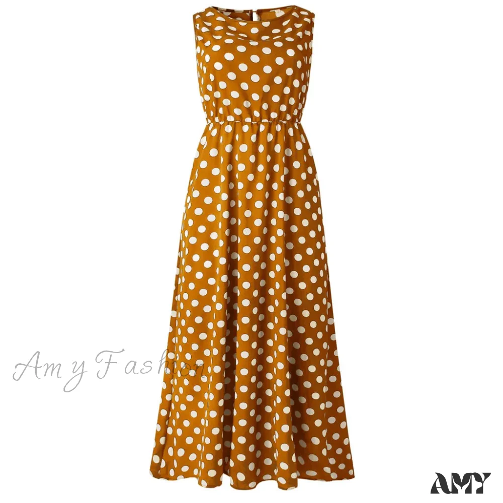 Amy Fashion - Casual Versatile Sleeveless Round Neck Polka Dot Boho Dress - Image 3