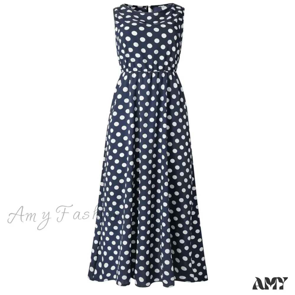 Amy Fashion - Casual Versatile Sleeveless Round Neck Polka Dot Boho Dress - Image 4