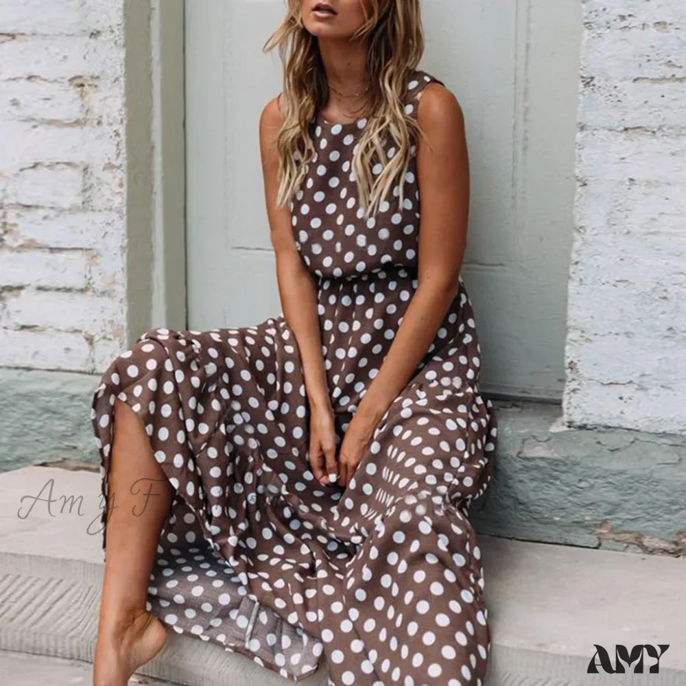 Amy Fashion - Casual Versatile Sleeveless Round Neck Polka Dot Boho Dress - Image 5
