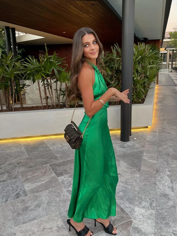 Chest Wrap Satin Bandage Maxi Dress - Image 2