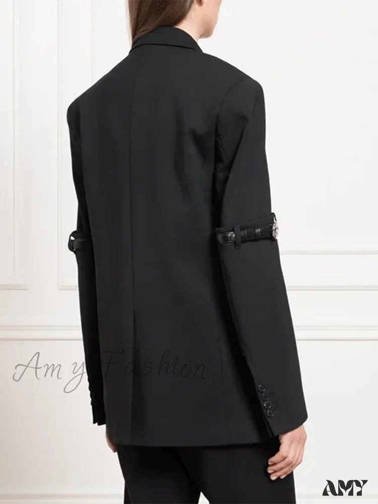 Chic Casual Solid Temperament Notched Collar Long Sleeve Button Patchwork Fashion Blazer - Image 3