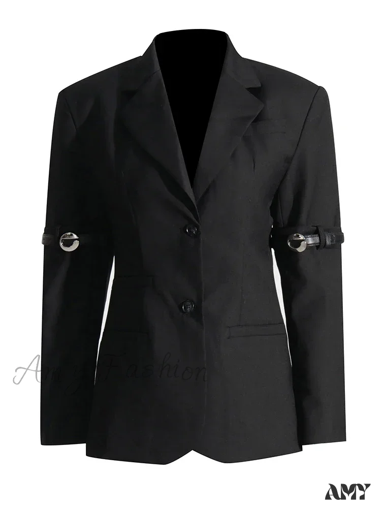 Chic Casual Solid Temperament Notched Collar Long Sleeve Button Patchwork Fashion Blazer - Image 4