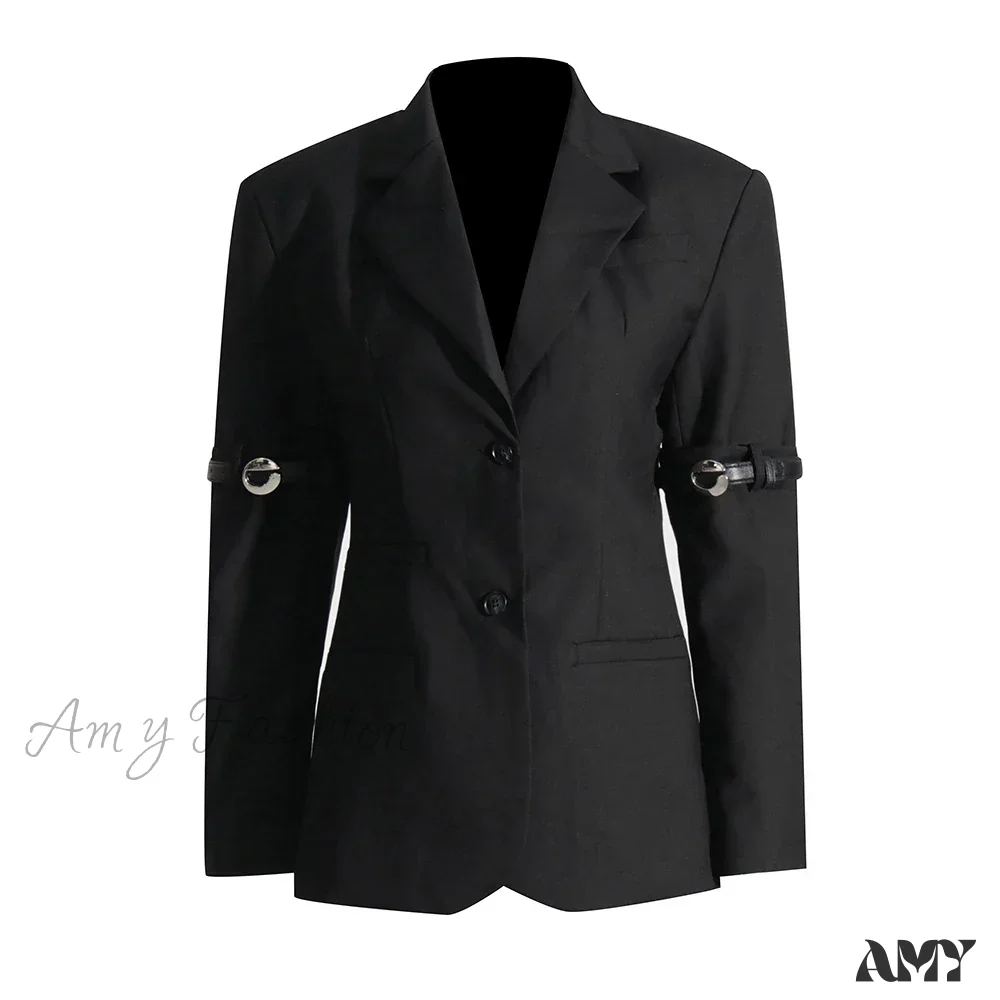 Chic Casual Solid Temperament Notched Collar Long Sleeve Button Patchwork Fashion Blazer - Image 7