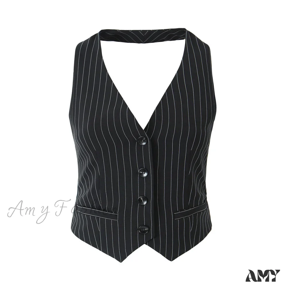Chic Loose Striped Waistcoat Bell-Bottoms Suit - Image 4