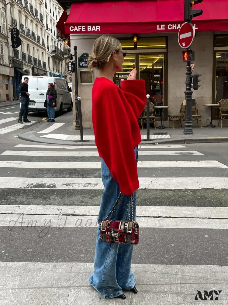 Chic Retro V-neck Loose Long Sleeve Casual Knitted Autumn Sweater - Image 5