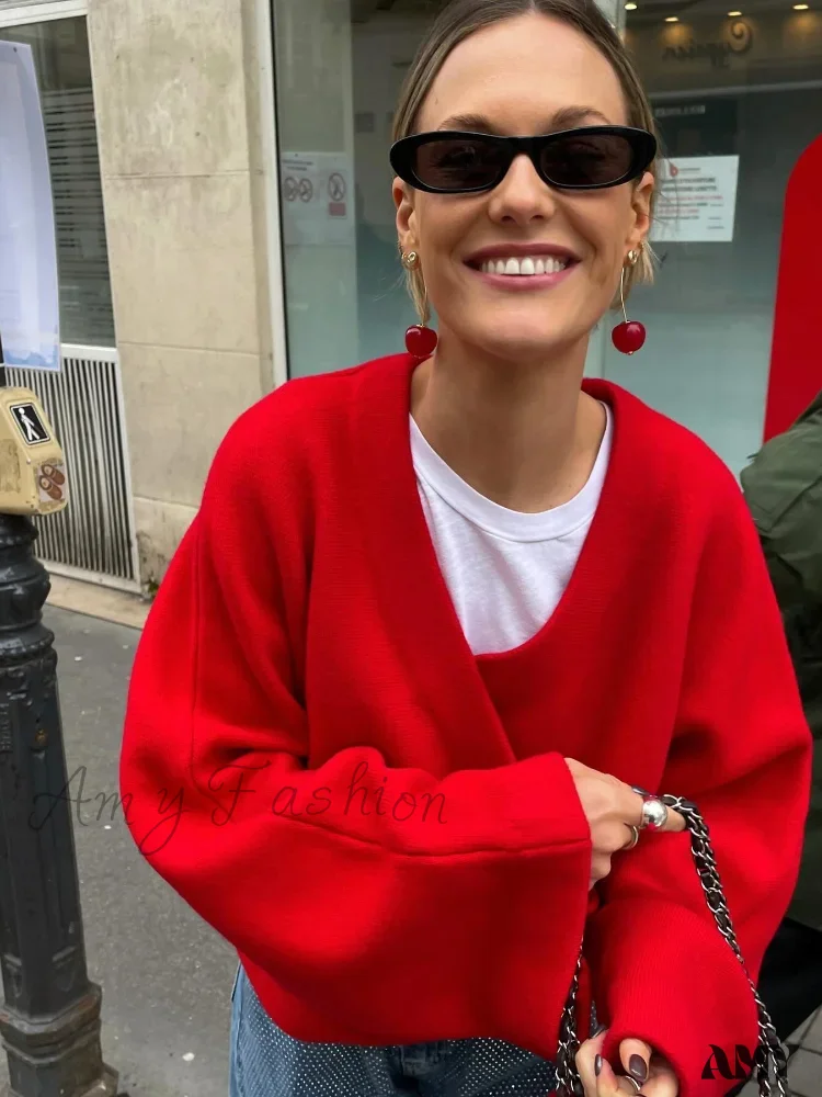 Chic Retro V-neck Loose Long Sleeve Casual Knitted Autumn Sweater - Image 6