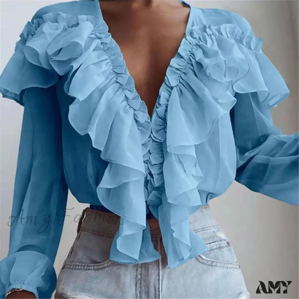 Amy Fashion - Chiffon Shirt Work Casual Lady Solid Color - Image 3